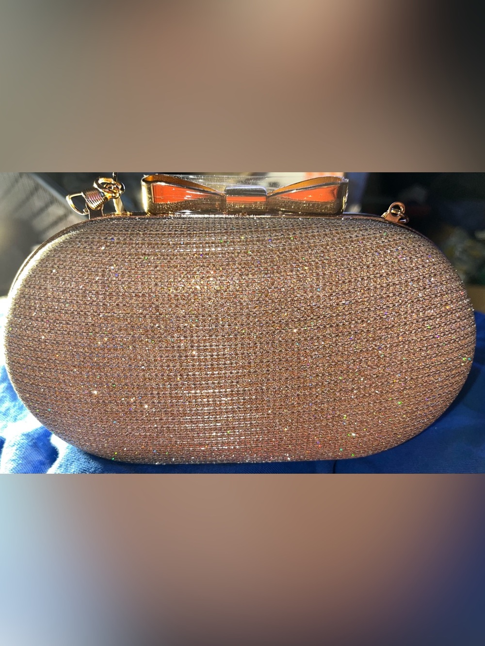 Gold Sparkle Hard Shell Evening Bag With Kiss Lock Closure NWOT